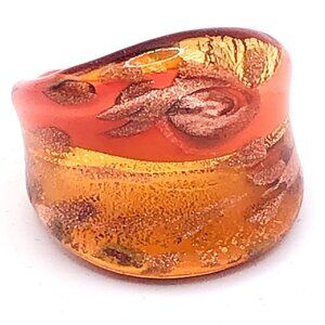 Handmade Art Glass Wide Band Statement Ring Orange Gold Size 8 or 7.5